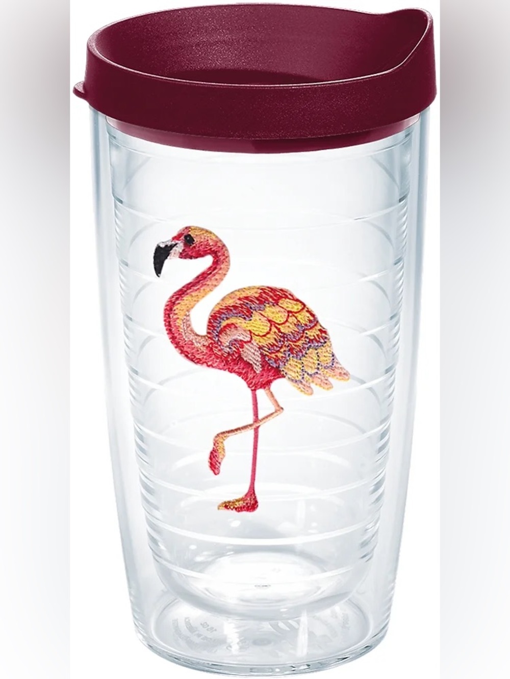 tervis Clear Tumbler with Pink Flamingo and Maroon Lid
